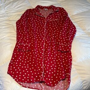 Vintage Lands' End Red and White Polka Dot Flannel Pajama Sleep Shirt L EUC